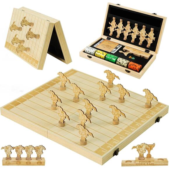 Edyfico Other - Horse Race Board Game, Magnetic Horse Racing Game with 100 Chips, 12 Magnet Wood